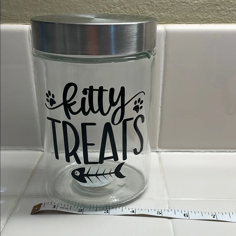 Kitty Treats Glass‎ Jar with Silver Lid